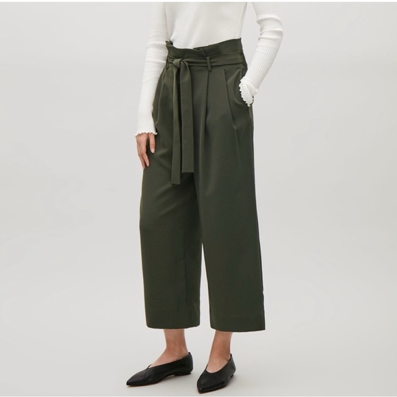 COS green  belted paper-bag cropped trousers 4 - Picture 1 of 13